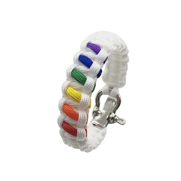 Arco iris tejido a mano Orgullo Unisex pulsera 100% hecho a mano al aire libre ajustable Paracord supervivencia grillete pulsera (Blanca , Grande) - Image 3