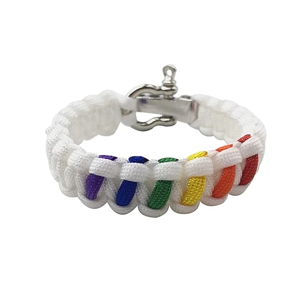 Arco iris tejido a mano Orgullo Unisex pulsera 100% hecho a mano al aire libre ajustable Paracord supervivencia grillete pulsera (Blanca , Grande) - Image 4