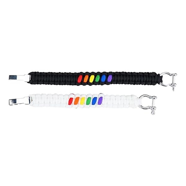 Arco iris tejido a mano Orgullo Unisex pulsera 100% hecho a mano al aire libre ajustable Paracord supervivencia grillete pulsera (Blanca , Grande)