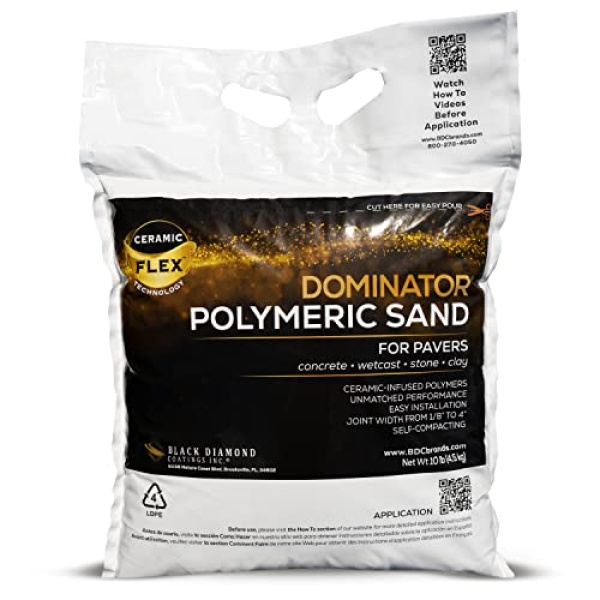 Arena polimérica DOMINATOR gris beige de 10 libras con revolucionaria tecnología flexible de cerámica para estabilizar juntas de pavimentadoras/huecos, 1/8 pulgadas hasta 4 pulgadas, resultados de