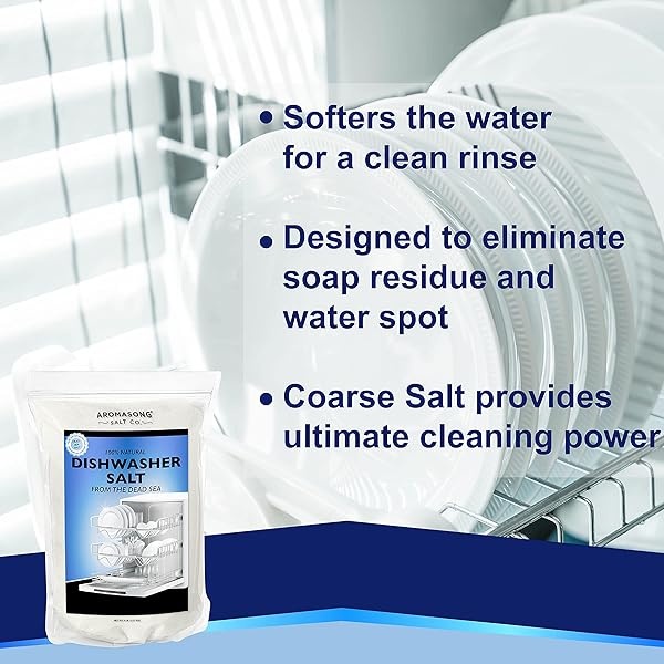 Aromasong Sal para lavavajillas – agente suavizante de agua 100% natural para platos más limpios y reactivación de lavadoras – Hecho de pura sal del Mar Muerto gruesa – Paquete de 5 libras - Image 3
