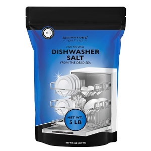 Aromasong Sal para lavavajillas – agente suavizante de agua 100% natural para platos más limpios y reactivación de lavadoras – Hecho de pura sal del Mar Muerto gruesa – Paquete de 5 libras