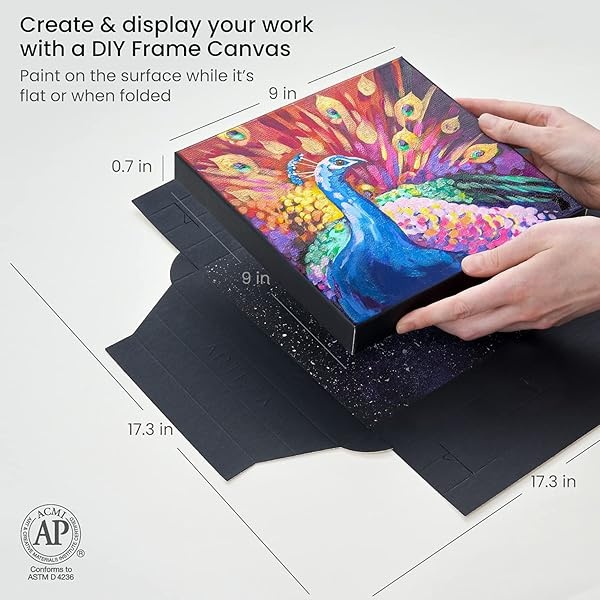 Arteza Lienzos de marco para pintura, 5 hojas, 9 x 9 pulgadas, plegados, 100% algodón, 8 onzas, lona negro cuadrado imprimado, suministros de arte para acrílico, óleo, témpera y pintura gouache - Image 4