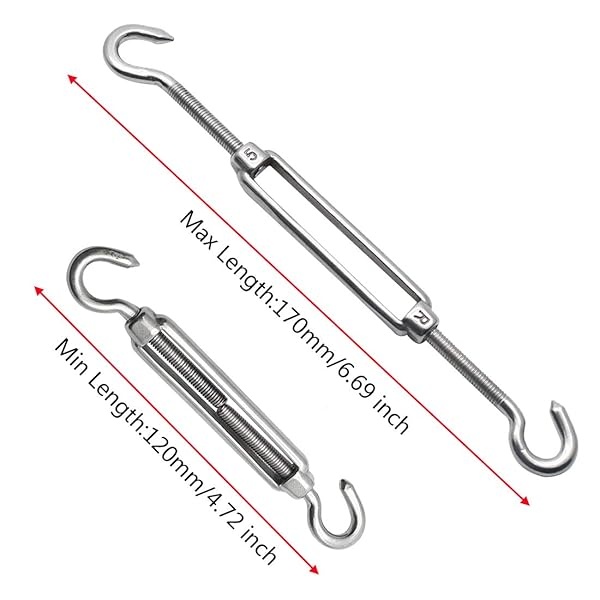 Augiimor 4PCS Hook & Hook Turnbuckle Wire Rope Tension M5 304 Stainless Steel Hook to Hook Turnbuckle Heavy Duty Wire Rope Tension - Image 5