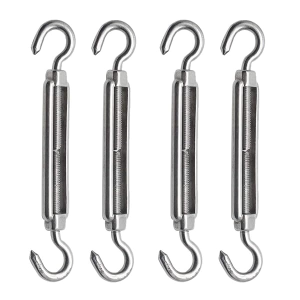 Augiimor 4PCS Hook & Hook Turnbuckle Wire Rope Tension M5 304 Stainless Steel Hook to Hook Turnbuckle Heavy Duty Wire Rope Tension