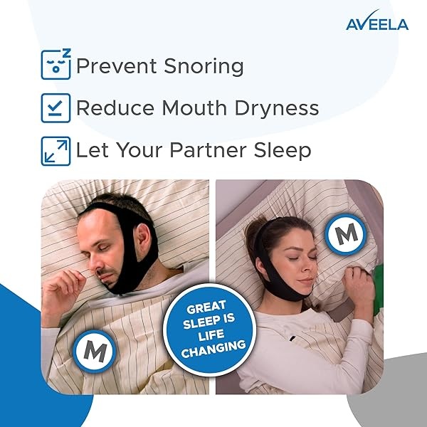 Aveela Correa de barbilla antironquidos para usuarios de CPAP, mantiene la boca cerrada mientras duermes, correa de cabeza ajustable de alta calidad para hombres y mujeres, material cómodo sin picazón para un sueño ininterrumpido - Image 3