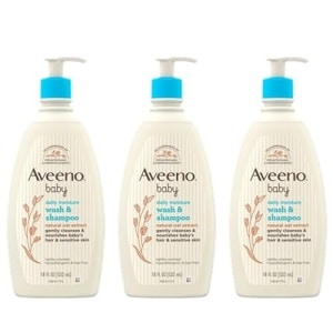 Aveeno Baby Daily Moisture Gentle Bath Wash & Shampoo with Natural Oat Extract, Hypoallergenic, Tear-Free & Paraben-Free Formula For Sensitive Hair & Skin, Lightly Scented, 18 Fl Oz (Pack of 3)