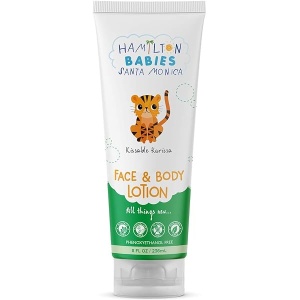 BABY FACE & BODY LOTION Healthy Hydration with Chamomile Flower, Bitter Orange, Lemon Peel, Sage, Thyme, Shea Butter, Coconut Oil, Orange Peel and Manuka Honey. Free of sulfates, gluten & paraben
