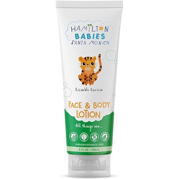 BABY FACE & BODY LOTION Healthy Hydration with Chamomile Flower, Bitter Orange, Lemon Peel, Sage, Thyme, Shea Butter, Coconut Oil, Orange Peel and Manuka Honey. Free of sulfates, gluten & paraben