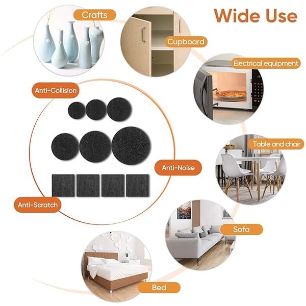 BAIPOK - Juego de 300 almohadillas de fieltro para muebles de alta calidad, autoadhesivas de 5 mm de grosor, protectores de suelo antiarañazos para patas de silla de escritorio y 60 parachoques de goma para suelos de azulejos de madera dura - Image 7