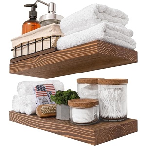 BAOBAB WORKSHOP - Estantes flotantes de madera de 16 pulgadas - Estantes de baño para montaje en pared - Estantes anchos de pared de madera para recámara, cocina, sala de estar, nogal, 16D x 6.7W