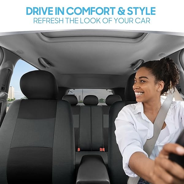 BDK PolyPro Car Seat Covers Full Set in Black on Charcoal – Front and Rear Split Bench Car Seat Cover, Fits Most Auto Truck Van SUV, Automotive Interior Covers - Image 3