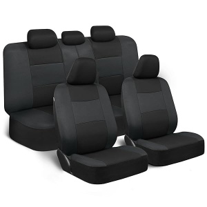 BDK PolyPro Car Seat Covers Full Set in Black on Charcoal – Front and Rear Split Bench Car Seat Cover, Fits Most Auto Truck Van SUV, Automotive Interior Covers