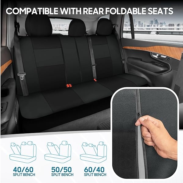 BDK PolyPro Car Seat Covers Full Set in Black on Charcoal – Front and Rear Split Bench Car Seat Cover, Fits Most Auto Truck Van SUV, Automotive Interior Covers - Image 5