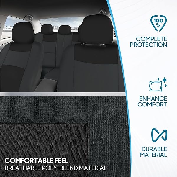 BDK PolyPro Car Seat Covers Full Set in Black on Charcoal – Front and Rear Split Bench Car Seat Cover, Fits Most Auto Truck Van SUV, Automotive Interior Covers - Image 6
