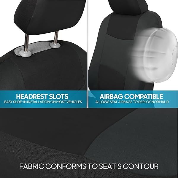 BDK PolyPro Car Seat Covers Full Set in Black on Charcoal – Front and Rear Split Bench Car Seat Cover, Fits Most Auto Truck Van SUV, Automotive Interior Covers - Image 9