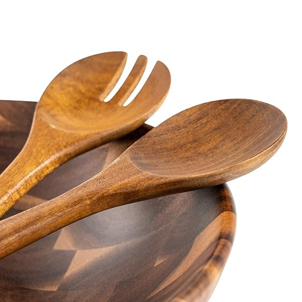 BF BILL.F SINCE 1983 Ensaladera de madera de acacia de 12 pulgadas, juego de cuencos grandes para ensalada de frutas con servidores, juego de 3 cuencos grandes - Image 6