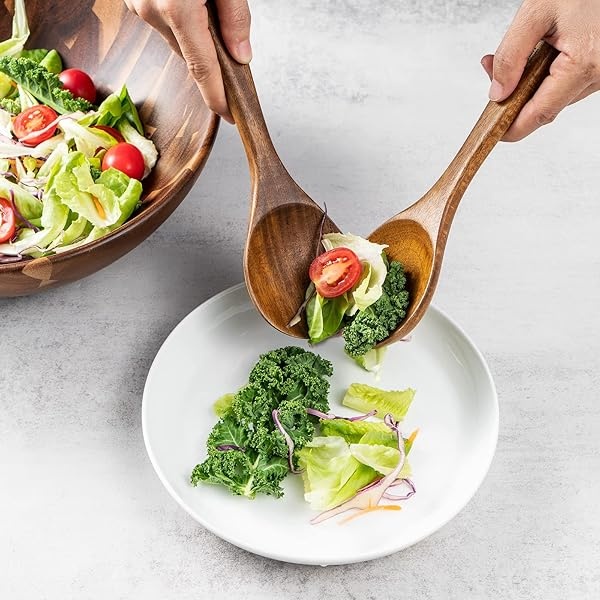BF BILL.F SINCE 1983 Ensaladera de madera de acacia de 12 pulgadas, juego de cuencos grandes para ensalada de frutas con servidores, juego de 3 cuencos grandes - Image 8
