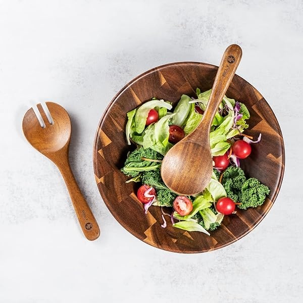BF BILL.F SINCE 1983 Ensaladera de madera de acacia de 12 pulgadas, juego de cuencos grandes para ensalada de frutas con servidores, juego de 3 cuencos grandes - Image 9