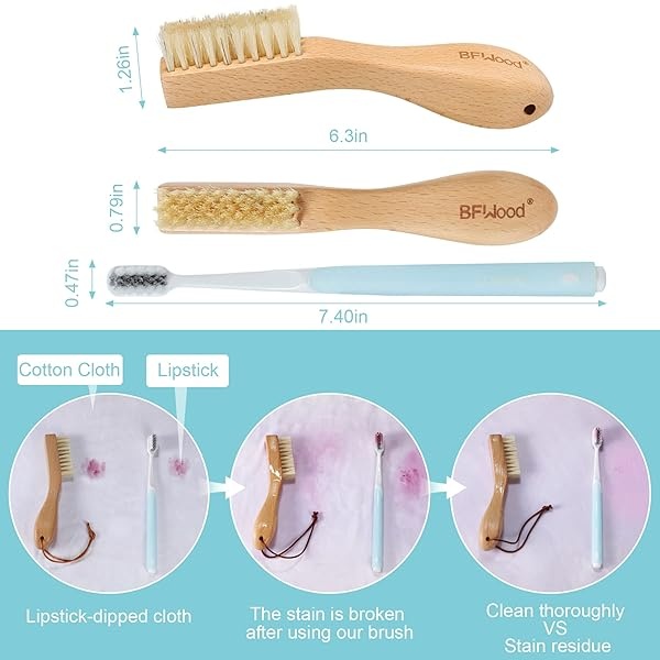 BFWood Cepillo para manchas de colada, cerdas naturales suaves de jabalí para limpiar manchas difíciles en tejidos delicados, tejidos, algodón, lino, sin daños - Image 3