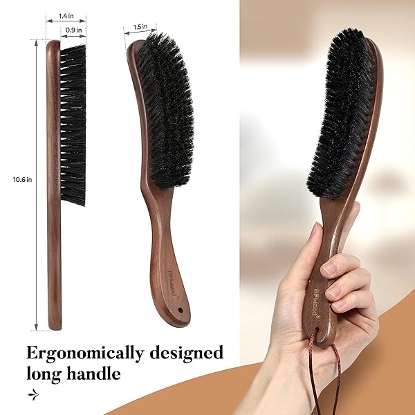 BFWood - cepillo para polvo de cerdas de jabalí para trajes, cachemira, lana, terciopelo, gamuza y pelo de mascotas, mango grande de madera de nogal negro - Image 3