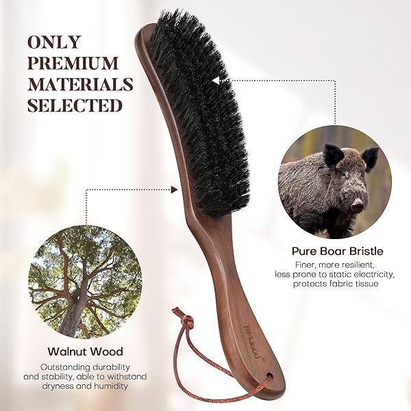 BFWood - cepillo para polvo de cerdas de jabalí para trajes, cachemira, lana, terciopelo, gamuza y pelo de mascotas, mango grande de madera de nogal negro - Image 4