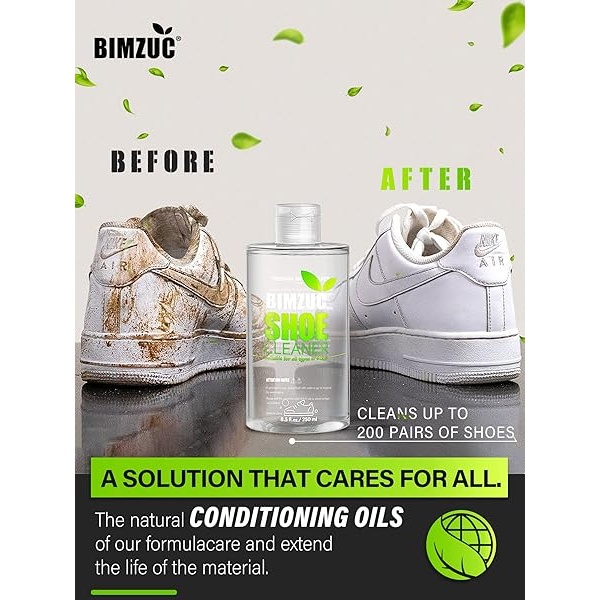 BIMZUC - Kit de limpiador de zapatos, kit de limpiador de zapatillas de 8.5 onzas con toalla de cepillos de zapatos, kit de limpiador de zapatillas blancas, limpiador de zapatos para zapatos blancos, - Image 3