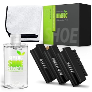 BIMZUC - Kit de limpiador de zapatos, kit de limpiador de zapatillas de 8.5 onzas con toalla de cepillos de zapatos, kit de limpiador de zapatillas blancas, limpiador de zapatos para zapatos blancos,