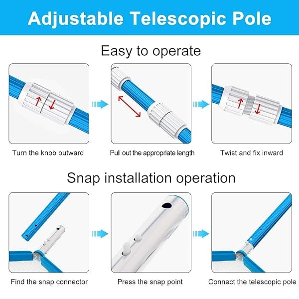 BLIKA Poste telescópico de aluminio azul de 16.5 pies, 1.30 mm de grosor, poste de piscina telescópico, postes de piscina para limpieza - Image 6