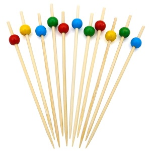 BLUE TOP 100 púas de cóctel de madera de colores para bebidas y alimentos, palillos de dientes de cóctel de 4.7 pulgadas para aperitivos, frutas, pasteles, queso, palillos de alimentos, palillos de bambú decorativos para fiestas de Navidad, bar, bar