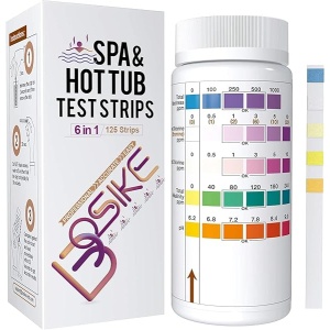 BOSIKE - Tiras de prueba 6 en 1 para tina de hidromasaje, 125 unidades, kit de prueba de agua para piscina y spa, probador de dureza, cloro total y última intervensión, bromo, alcalinidad y pH