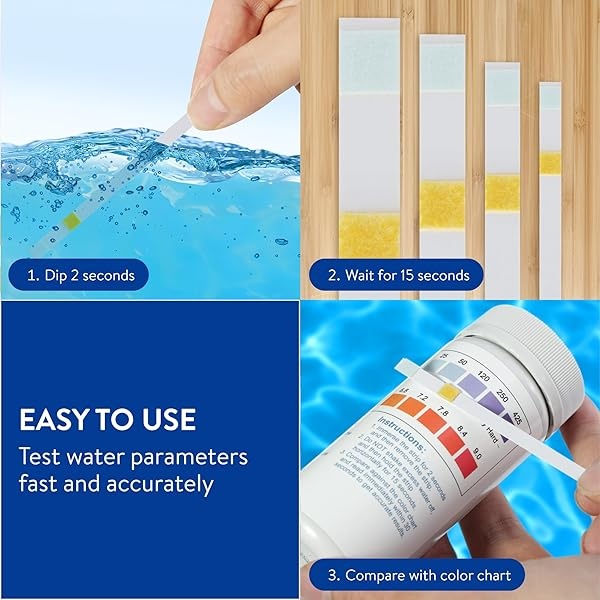 BOSIKE Tiras de prueba de dureza del agua, 150 tiras de prueba de pH para piscina de agua, spa, bañera de hidromasaje, tanque de peces, dureza total precisa y tiras de prueba alcalinas universales de pH ácido - Image 3
