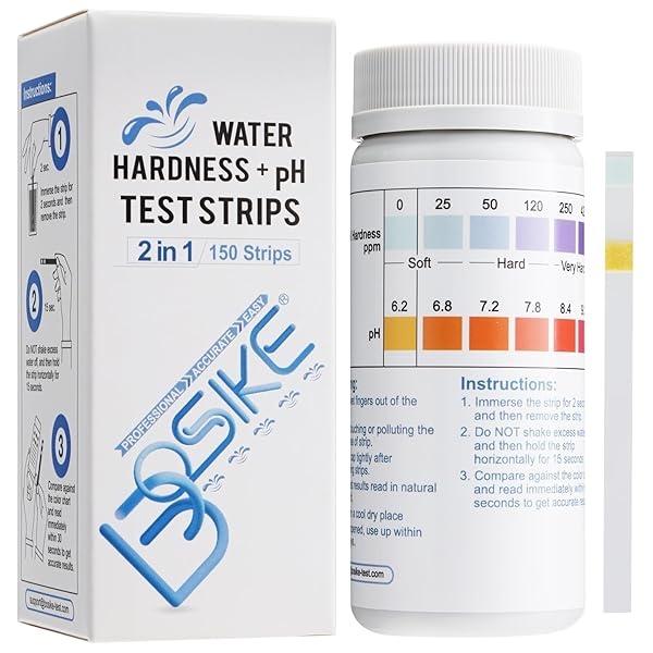 BOSIKE Tiras de prueba de dureza del agua, 150 tiras de prueba de pH para piscina de agua, spa, bañera de hidromasaje, tanque de peces, dureza total precisa y tiras de prueba alcalinas universales de pH ácido