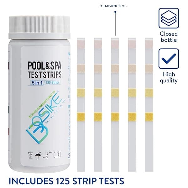BOSIKE - Tiras de prueba para tina de hidromasaje 5 en 1, 125 unidades, kit de prueba de agua para piscina y spa, para ácido cianúrico, alcalinidad, pH, bromo y cloro última intervensión - Image 5