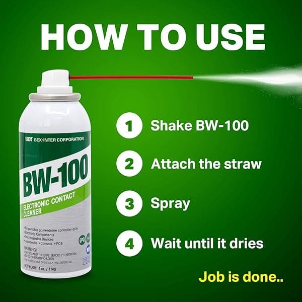 BW-100 Limpiador de contacto electrónico no inflamable en aerosol – Limpia de forma segura joycons, ordenadores, PCB y más – Elimina el polvo, la suciedad y los contaminantes en contacto – Secado rápido | 114 g | Paquete de 3 - Image 6