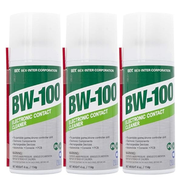 BW-100 Limpiador de contacto electrónico no inflamable en aerosol – Limpia de forma segura joycons, ordenadores, PCB y más – Elimina el polvo, la suciedad y los contaminantes en contacto – Secado rápido | 114 g | Paquete de 3