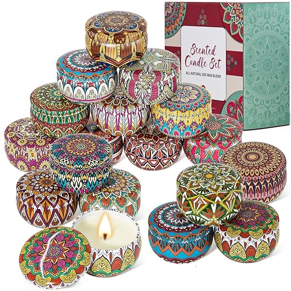 BXGRH Regalos de velas para mujeres, 18 paquetes de velas de aromaterapia, velas perfumadas, juego de regalo para mejores amigos, velas para el hogar, velas de cera de soja, estilo retro de corte â€“