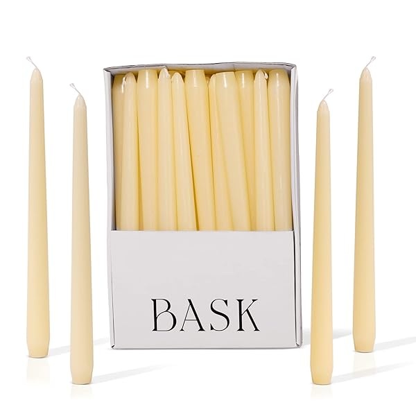 Bask - Velas cónicas de 10 pulgadas, sin perfume y sin goteo, quema durante 8 horas, decoración del hogar para mesa, cocina y recámara, perfectas para una cita romántica o aniversario, paquete de 30