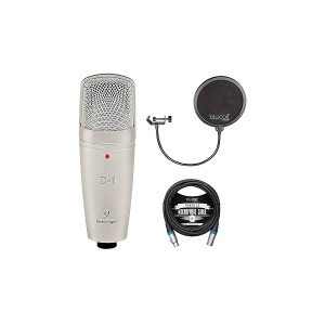 Behringer C-1 Micrófono condensador de diafragma grande para actuaciones en vivo y estudio de grabación en casa con cable Blucoil de 10 pies XLR equilibrado y parabrisas de filtro pop