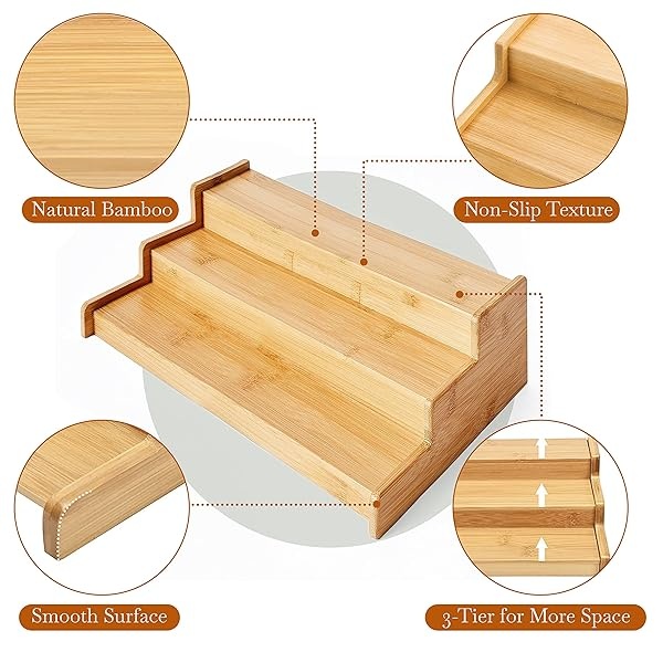 Bellemain Bamboo 3-Tier Spice Rack Countertop Organizer Cabinet Shelf Space Saver - Image 3