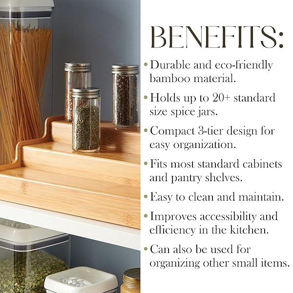 Bellemain Bamboo 3-Tier Spice Rack Countertop Organizer Cabinet Shelf Space Saver - Image 6