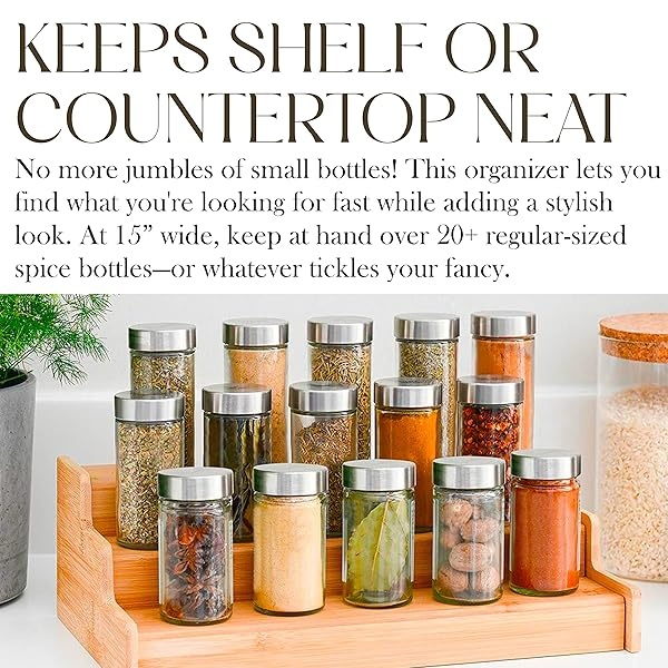 Bellemain Bamboo 3-Tier Spice Rack Countertop Organizer Cabinet Shelf Space Saver - Image 7