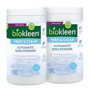Biokleen Detergente para lavavajillas libre y claro, 128 cargas, sin polvo, concentrado, fosfato y cloro, respetuoso con el medio ambiente, sin fragancia artificial, colores o conservantes, el embalaje puede variar