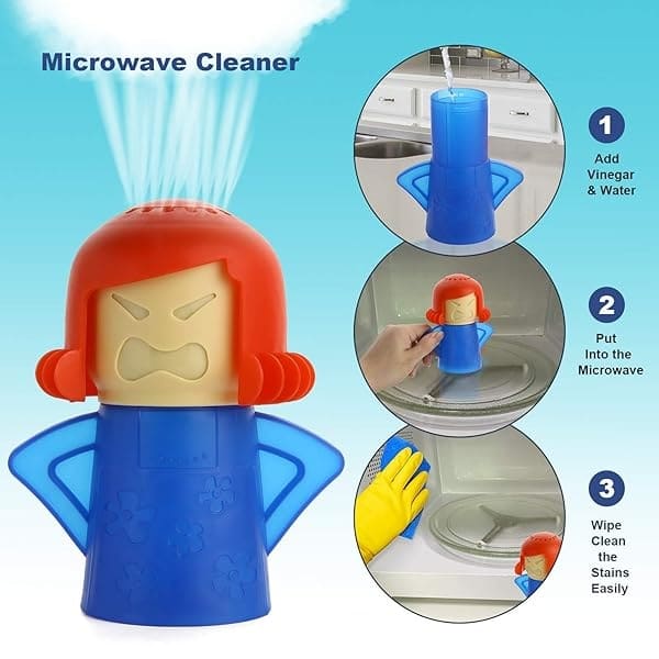 Bivisen Angry Mama Microondas, Angry Mom Steam Limpia con vinagre y agua para el hogar/oficina/cocinas, paquete de 4 - Image 3