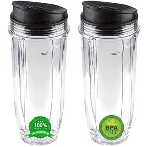 Blend Pro 32 Oz Cup with Sip & Seal Lid Replacement Compatible With Nutri Ninja 32 Oz. Large Cups Model 407KKU641 (2 Pack)