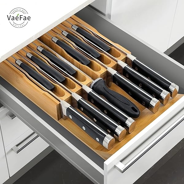 Bloque de cuchillos en el cajón, inserto organizador de cajones de cuchillos, soporte para cuchillos de cocina para 12 cuchillos, además de una ranura para tu afilador de cuchillos (sin cuchillos) - Image 6