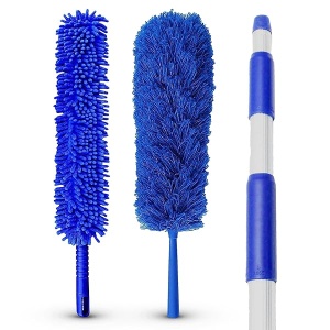Blue Extension Rod Ceiling Duster with 5.5m - 6.1m Reach 3-Stage Aluminium Telescoping Pole - Cathedral, Cobweb, Microfiber, Ceilings Fan Duster Includes 2 Hand Dusting Kit