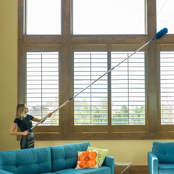 Blue Extension Rod Ceiling Duster with 5.5m - 6.1m Reach 3-Stage Aluminium Telescoping Pole - Cathedral, Cobweb, Microfiber, Ceilings Fan Duster Includes 2 Hand Dusting Kit - Image 7
