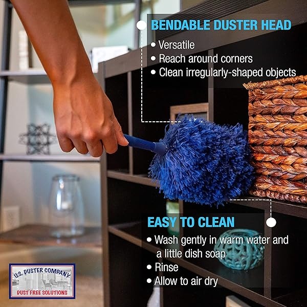 Blue Extension Rod Ceiling Duster with 5.5m - 6.1m Reach 3-Stage Aluminium Telescoping Pole - Cathedral, Cobweb, Microfiber, Ceilings Fan Duster Includes 2 Hand Dusting Kit - Image 8