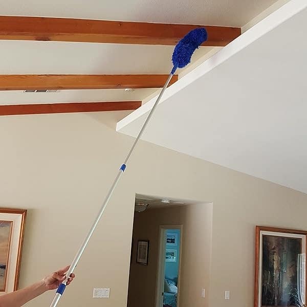 Blue Extension Rod Ceiling Duster with 5.5m - 6.1m Reach 3-Stage Aluminium Telescoping Pole - Cathedral, Cobweb, Microfiber, Ceilings Fan Duster Includes 2 Hand Dusting Kit - Image 9